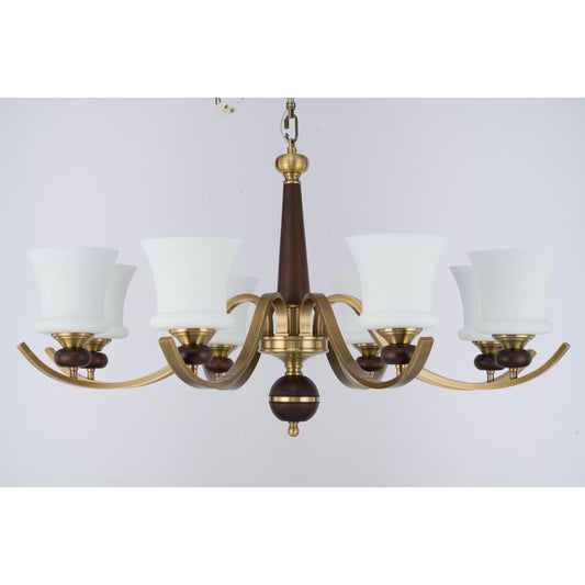 Supplier real photograph of the unlit Brontelle eight-light chandelier complete front view