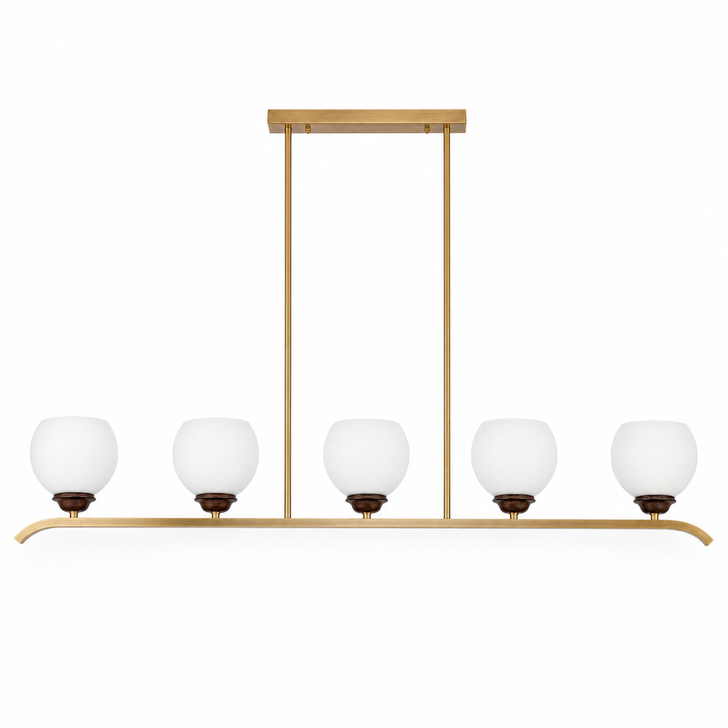 Avelune Opal Globe, Copper and Ash Wood Linear Chandelier