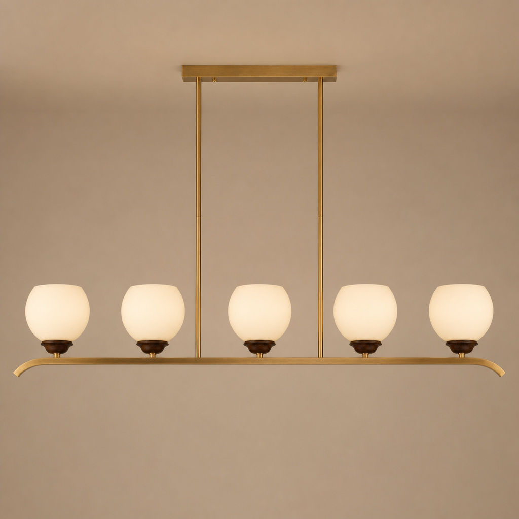
Avelune Opal Globe, Copper and Ash Wood Linear Chandelier
