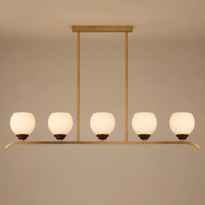 Avelune Opal Globe, Copper and Ash Wood Linear Chandelier