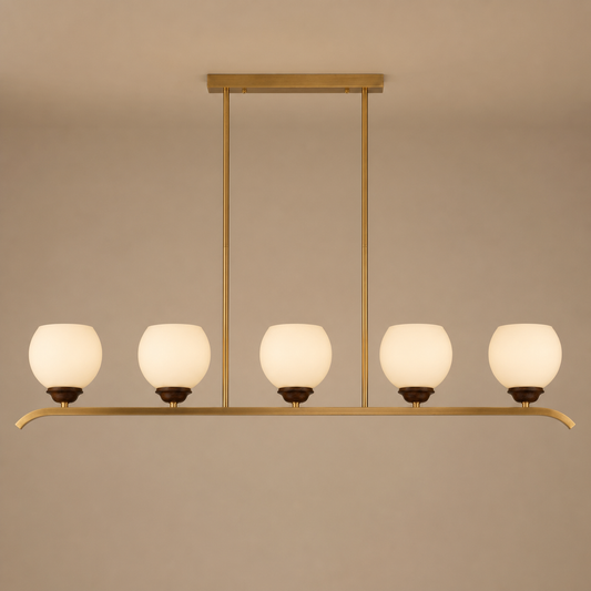 
Avelune Opal Globe, Copper and Ash Wood Linear Chandelier