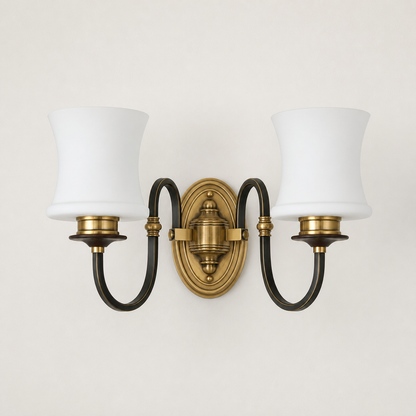 Ebonelle Opal Glass, Blackened Brass and Antique Brass Wall Sconce