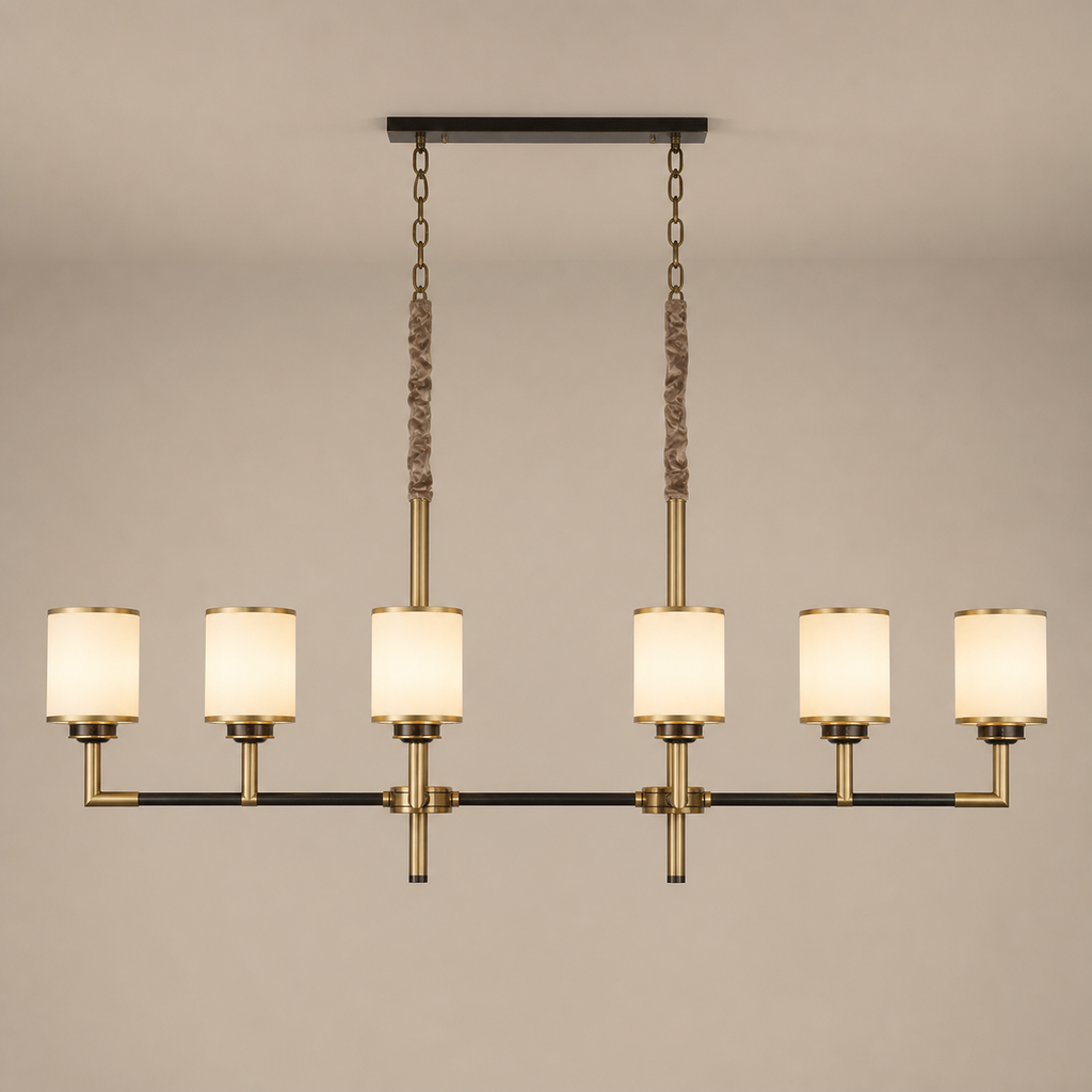 
Orseline Opal Glass, Brass and Ash Wood Linear Chandelier