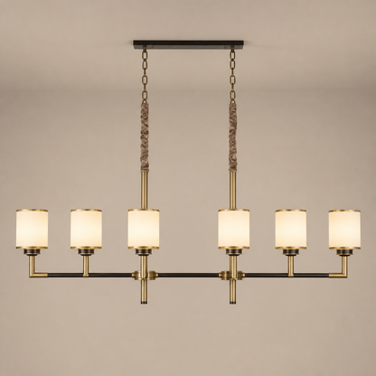 Orseline Opal Glass, Brass and Ash Wood Linear Chandelier