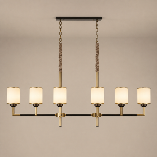 
Orseline Opal Glass, Brass and Ash Wood Linear Chandelier