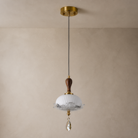 
Valloren Ribbed Glass and Walnut Pendant Light