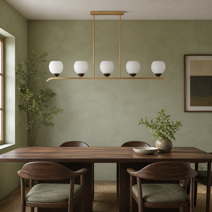 Avelune Opal Globe, Copper and Ash Wood Linear Chandelier