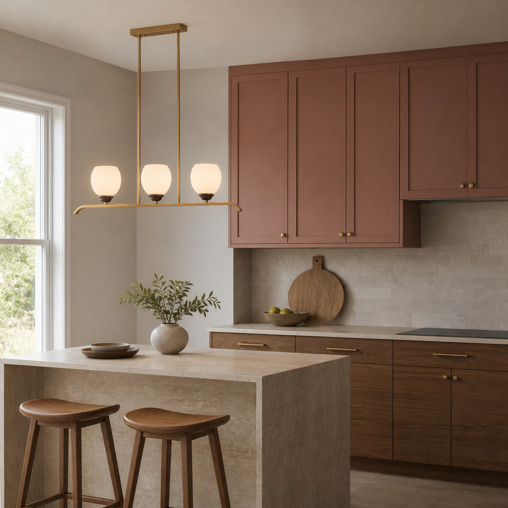 
Avelune Opal Globe, Copper and Ash Wood Linear Chandelier