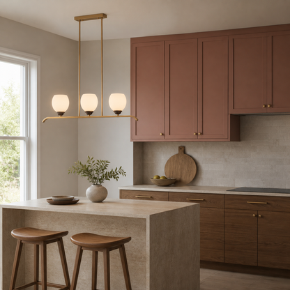 Avelune Opal Globe, Copper and Ash Wood Linear Chandelier