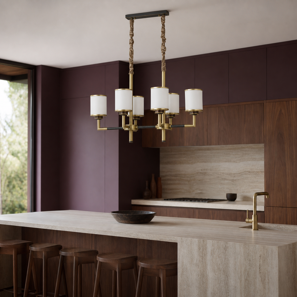 
Orseline Opal Glass, Brass and Ash Wood Linear Chandelier