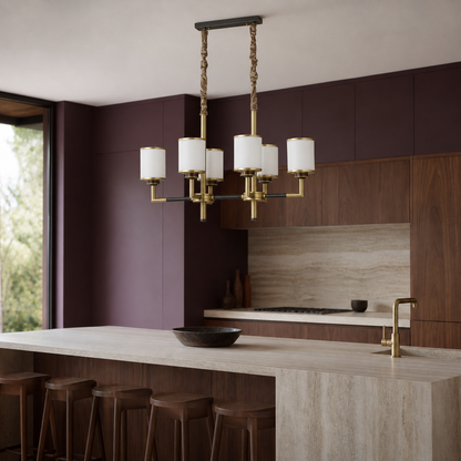 Orseline Opal Glass, Brass and Ash Wood Linear Chandelier