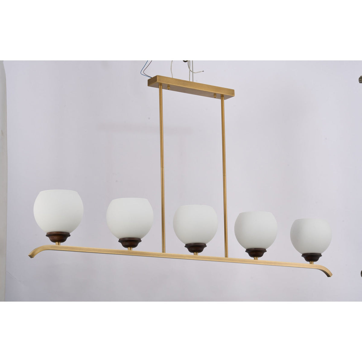 
Avelune Opal Globe, Copper and Ash Wood Linear Chandelier