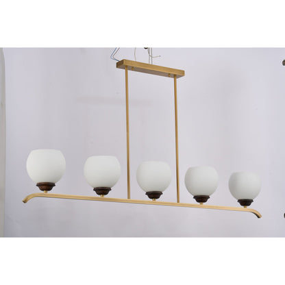 Avelune Opal Globe, Copper and Ash Wood Linear Chandelier