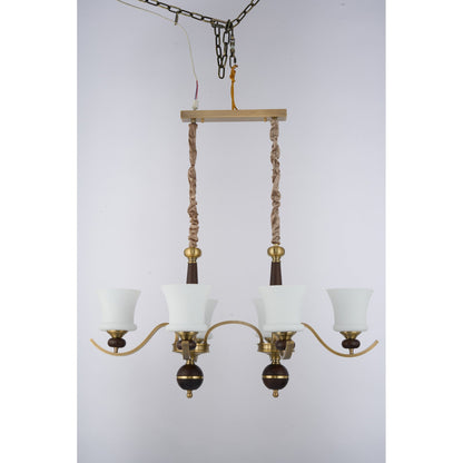 Supplier real photograph of the unlit Brontelle six-light linear chandelier complete front view