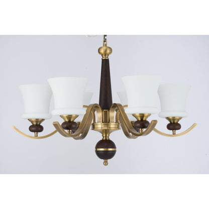 Supplier real photograph of the unlit Brontelle six-light chandelier complete front view
