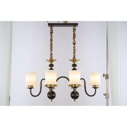 Ebonelle Opal Glass, Blackened Brass and Ash Wood Linear Chandelier