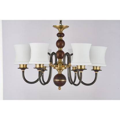 Supplier real photograph of the unlit Ebonelle six-light chandelier complete front view