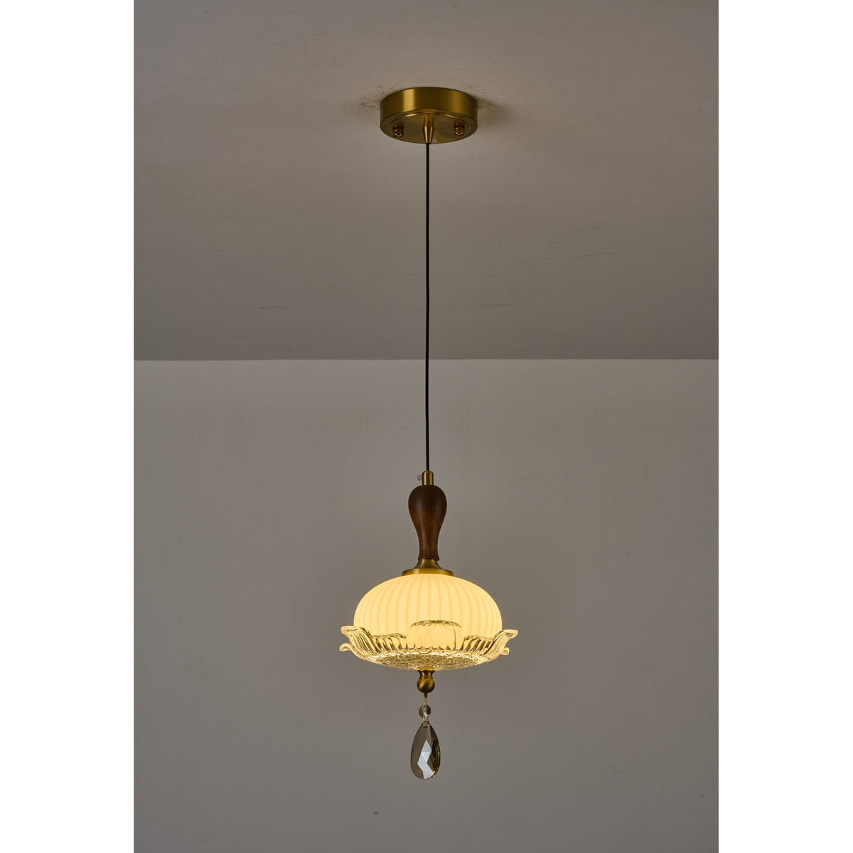 
Valloren Ribbed Glass and Walnut Pendant Light