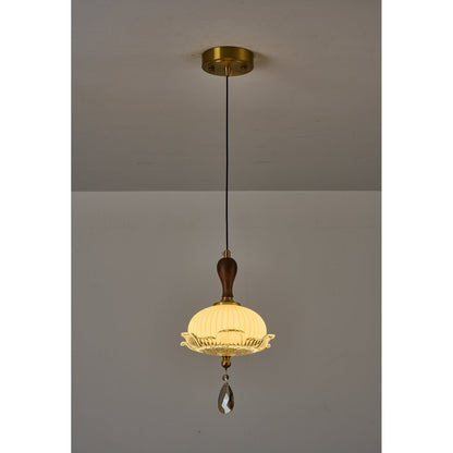 Valloren Ribbed Glass and Walnut Pendant Light