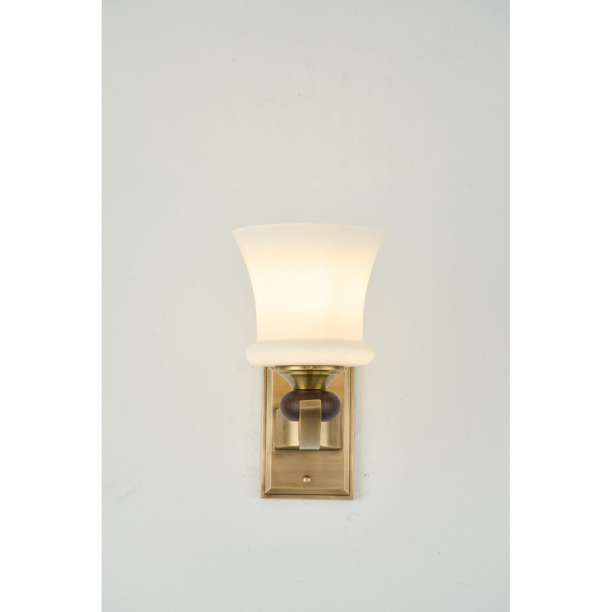 
Brontelle Opal Glass, Antique Brass and Ash Wood Wall Sconce