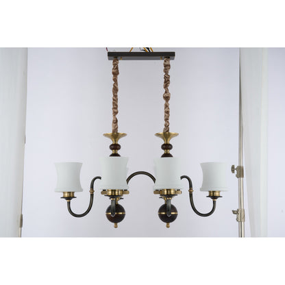 Supplier real photograph of the unlit Ebonelle six-light linear chandelier complete front view