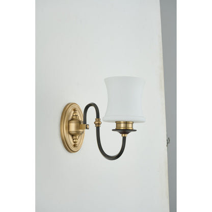 Ebonelle Opal Glass, Blackened Brass and Antique Brass Wall Sconce