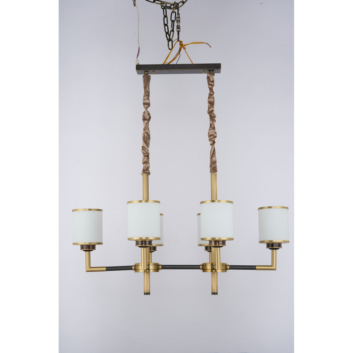 
Orseline Opal Glass, Brass and Ash Wood Linear Chandelier