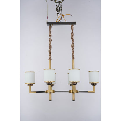 Orseline Opal Glass, Brass and Ash Wood Linear Chandelier