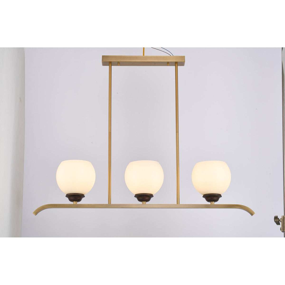 
Avelune Opal Globe, Copper and Ash Wood Linear Chandelier