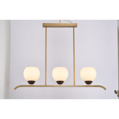 Avelune Opal Globe, Copper and Ash Wood Linear Chandelier