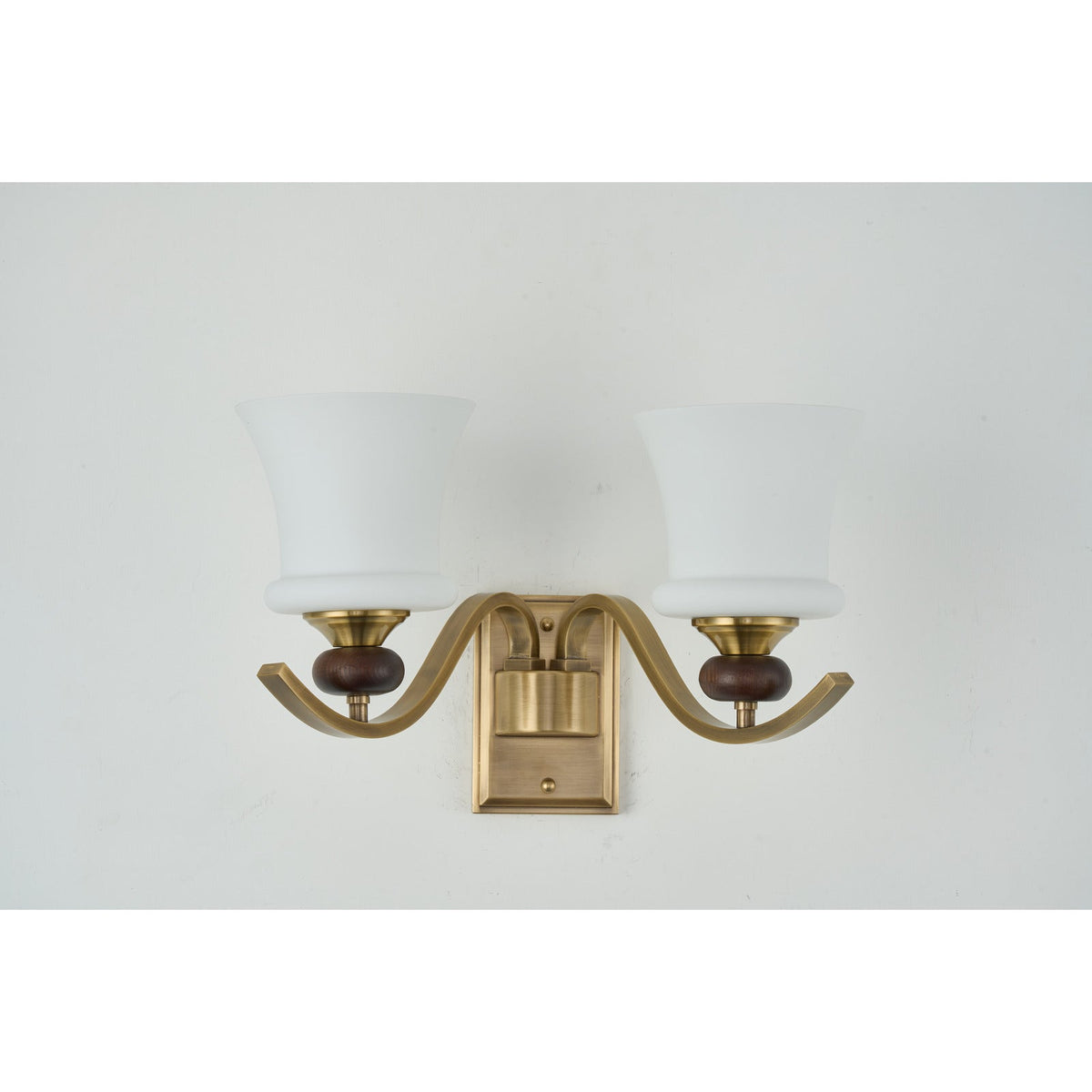 
Supplier real photograph of the unlit Brontelle two-light wall sconce complete front view