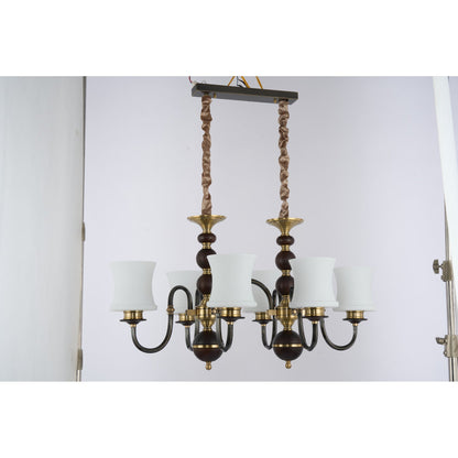 Ebonelle Opal Glass, Blackened Brass and Ash Wood Linear Chandelier