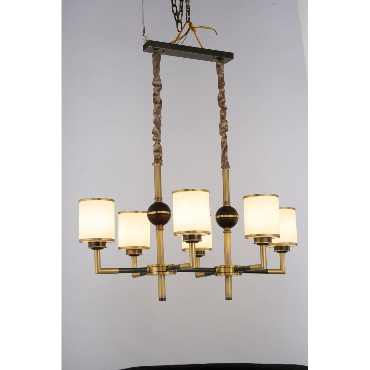 
Orseline Opal Glass, Brass and Ash Wood Linear Chandelier