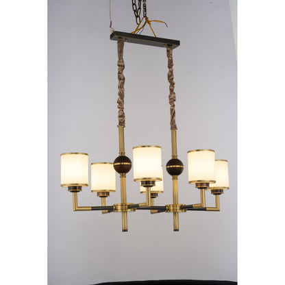 Orseline Opal Glass, Brass and Ash Wood Linear Chandelier