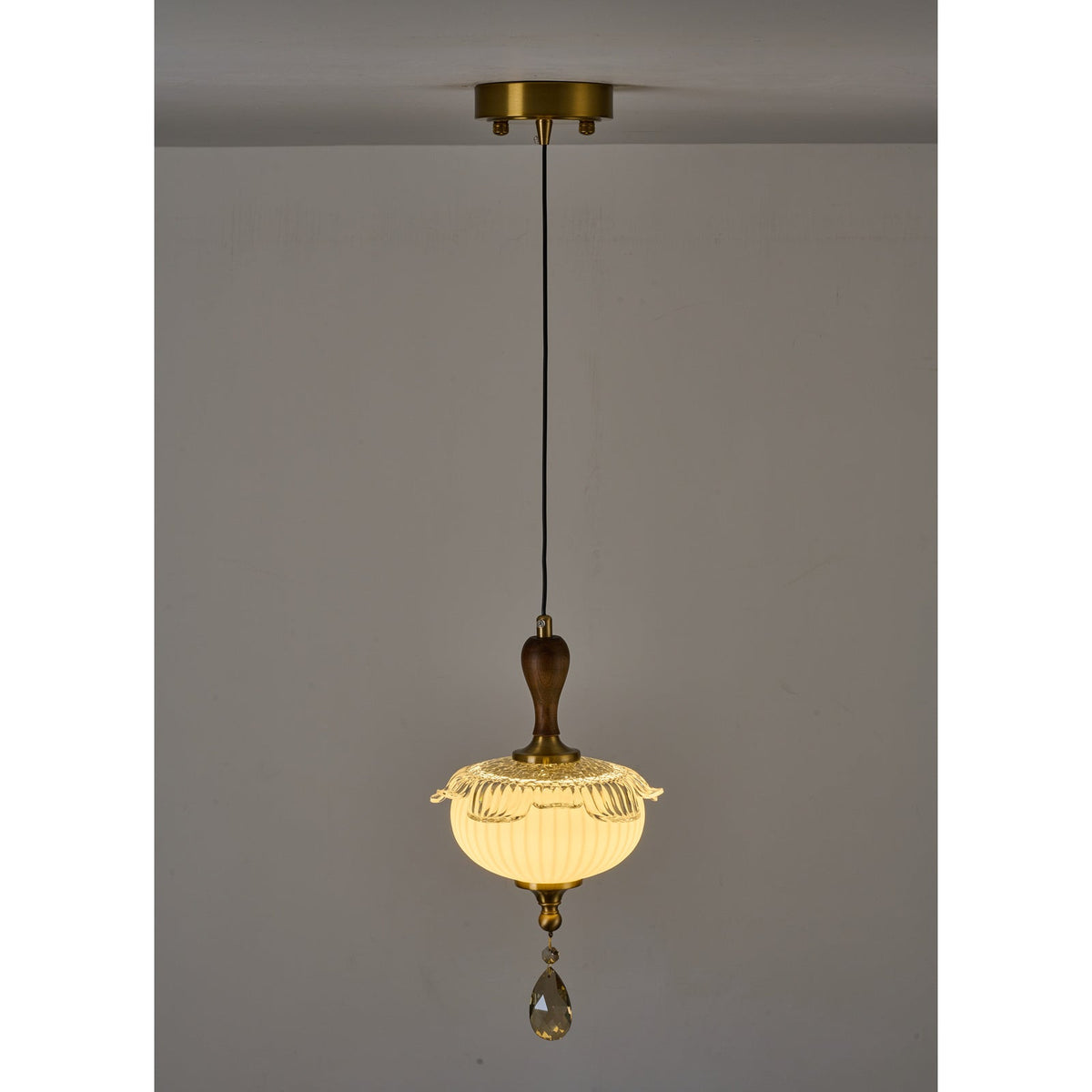 
Valloren Ribbed Glass and Walnut Pendant Light