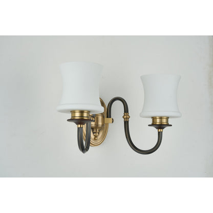 Ebonelle Opal Glass, Blackened Brass and Antique Brass Wall Sconce