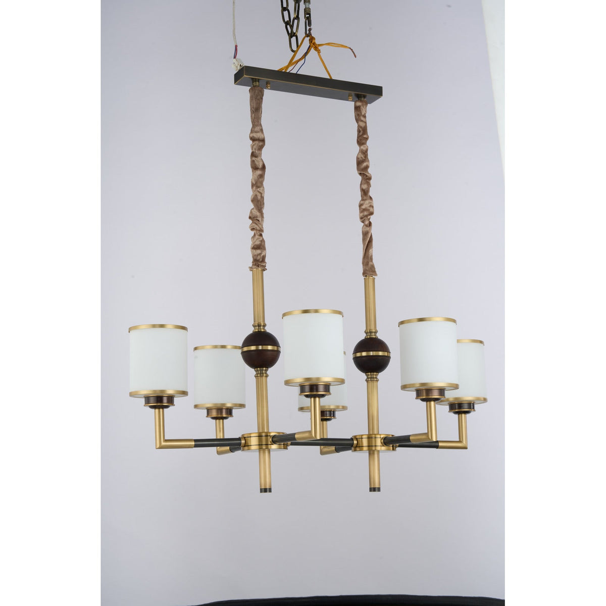 
Orseline Opal Glass, Brass and Ash Wood Linear Chandelier