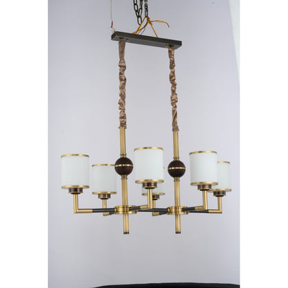 Orseline Opal Glass, Brass and Ash Wood Linear Chandelier