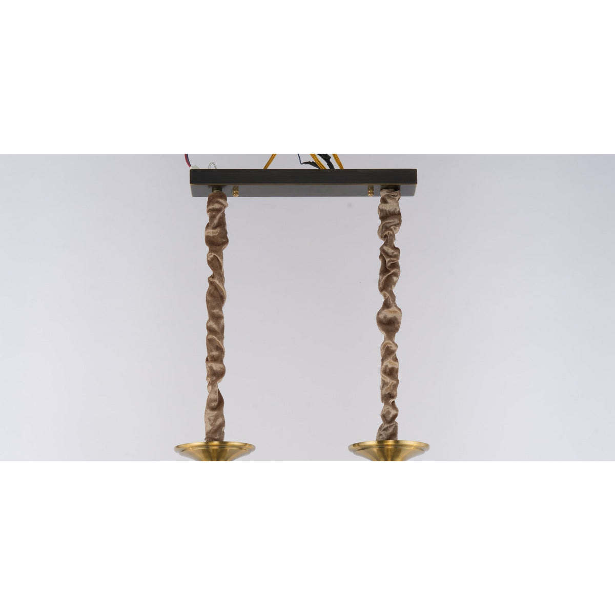 
Ebonelle Opal Glass, Blackened Brass and Ash Wood Linear Chandelier