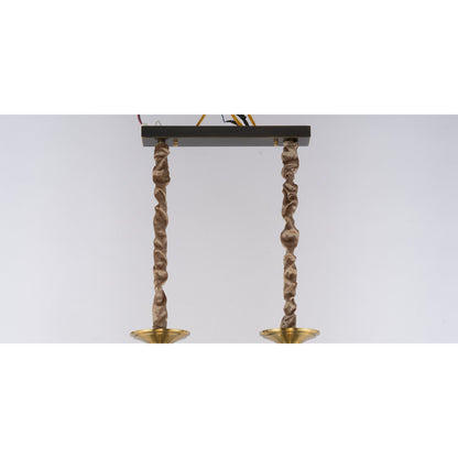 Ebonelle Opal Glass, Blackened Brass and Ash Wood Linear Chandelier