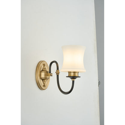 Ebonelle Opal Glass, Blackened Brass and Antique Brass Wall Sconce