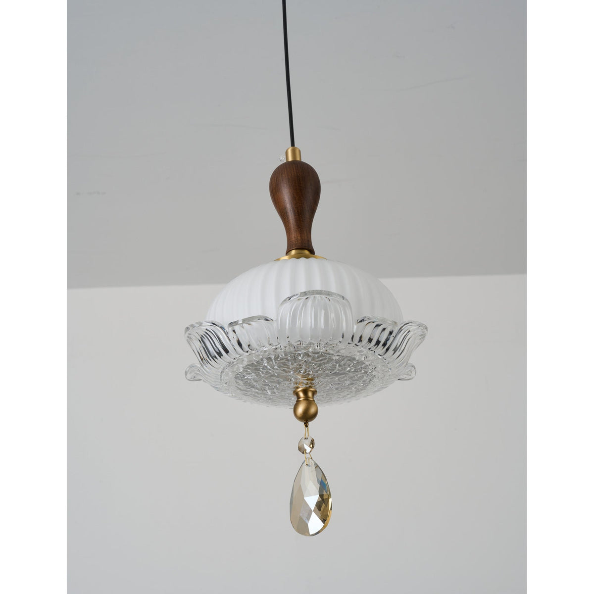 
Valloren Ribbed Glass and Walnut Pendant Light