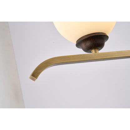 Avelune Opal Globe, Copper and Ash Wood Linear Chandelier