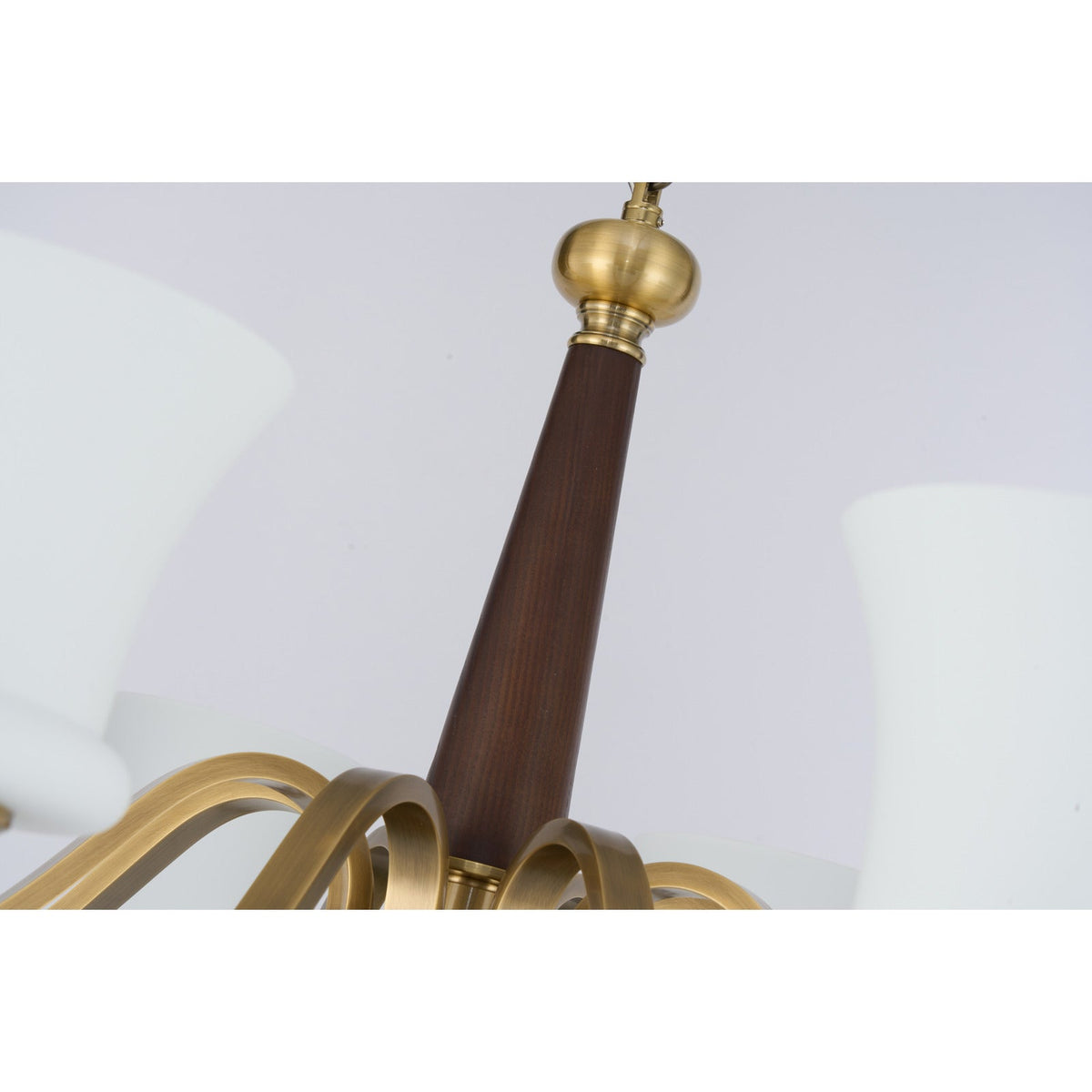 
Brontelle Opal Glass, Antique Brass and Ash Wood Chandelier