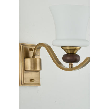 Brontelle Opal Glass, Antique Brass and Ash Wood Wall Sconce