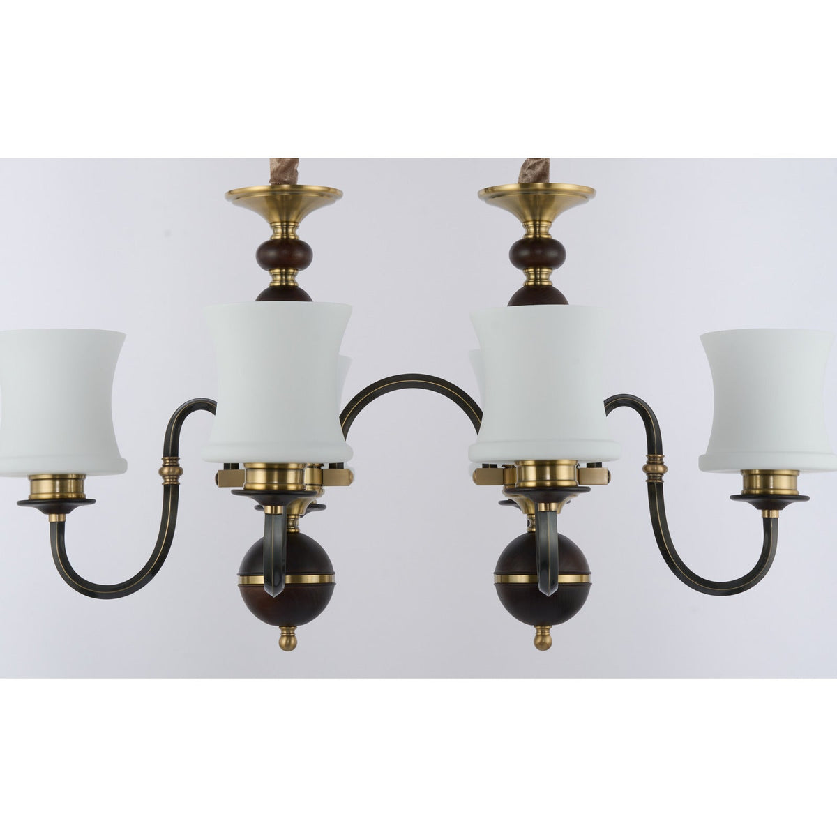 
Ebonelle Opal Glass, Blackened Brass and Ash Wood Linear Chandelier