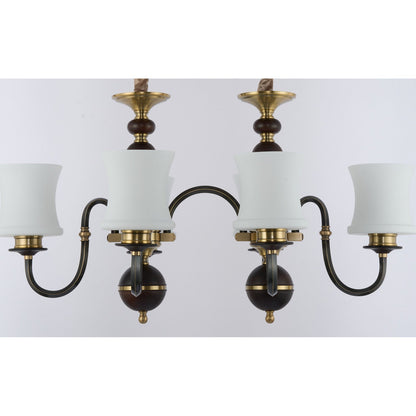 Ebonelle Opal Glass, Blackened Brass and Ash Wood Linear Chandelier