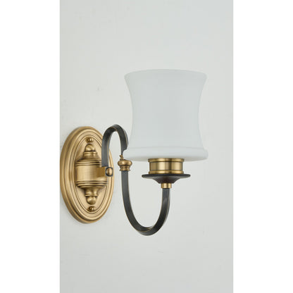 Ebonelle Opal Glass, Blackened Brass and Antique Brass Wall Sconce