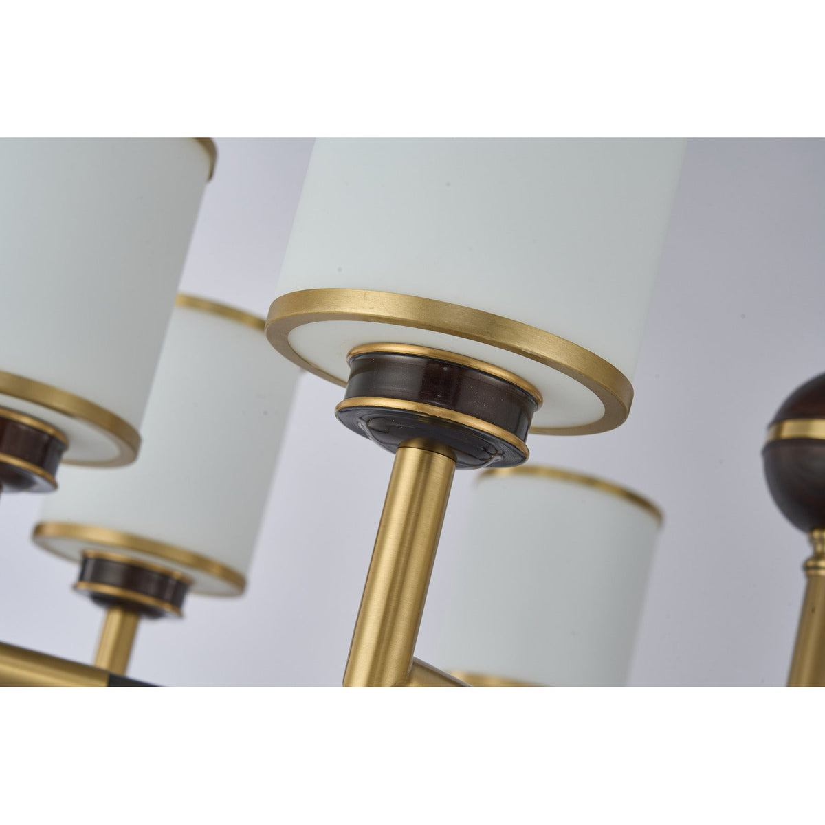 
Orseline Opal Glass, Brass and Ash Wood Chandelier