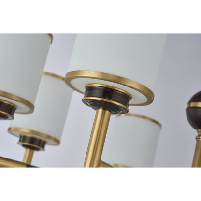 Orseline Opal Glass, Brass and Ash Wood Chandelier